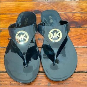 Michael Kors Jelly FlipFlop Gold Logo Black Size 11 NWOB